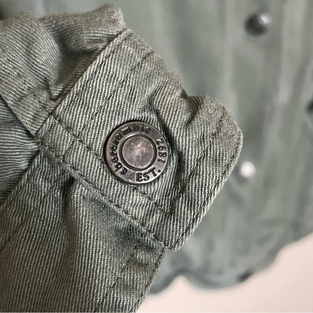 Abercrombie Kids Army Green Hooded Snap Front Utility Jacket Coat Size Large